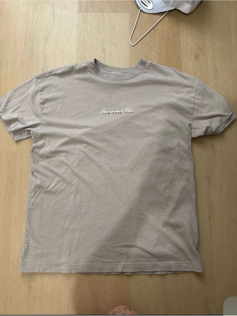 American Eagle Outfitters Sand Crew Neck Tee with Small Script Logo